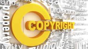 3D graphic of the word "copyright" amongst other related terms