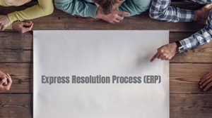 Overhead shot of people's arms and paper with the words "Express Resolution Process (ERP)" on it
