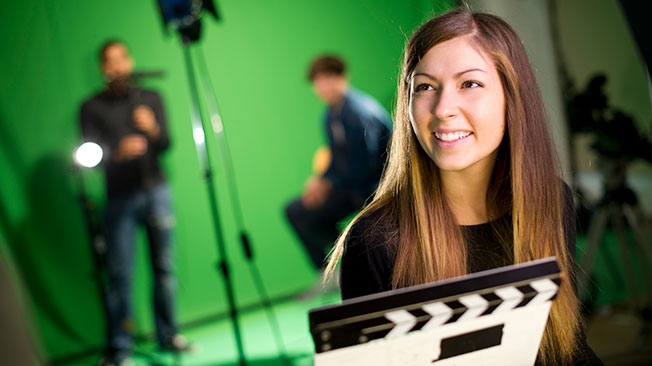 Other rightsholders graphic - image of woman in front of clapperboard, greenscreen in background