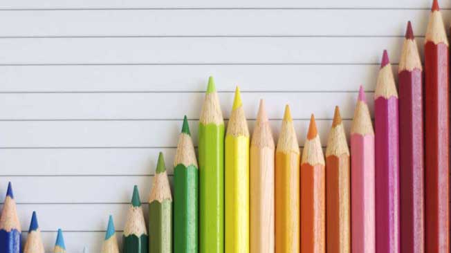 Power of creativity - coloured pencils lined up next to each other