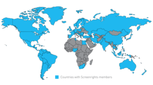 map of the world indicating countries with Screenrights members