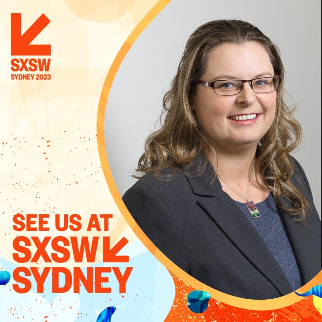 Headshot of Emma Madison next to the words 'See us at SXSW Sydney'