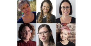 Unquiet Collective, l-r row 1: Alex Kelly, Larissa Behrendt, Lisa Sherrard; row 2: Sophie Hyde, Rachel Naninaaq Edwardson, Maya Newell