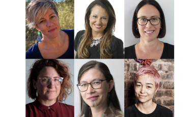 Unquiet Collective, l-r row 1: Alex Kelly, Larissa Behrendt, Lisa Sherrard; row 2: Sophie Hyde, Rachel Naninaaq Edwardson, Maya Newell